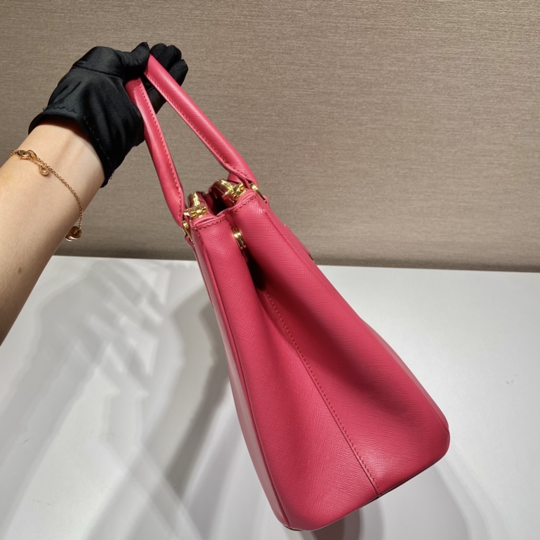 Prada Large Galleria Saffiano Leather Bag Tote Shoulder Bag Rose Red 1BA274